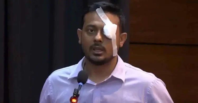 আহত আলিফের প্রতি সহমর্মিতা জানিয়ে চোখে ব্যান্ডেজ পরে বক্তব্য দিলেন পাটওয়ারী