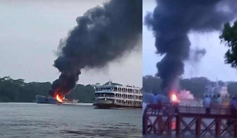 সুগন্ধা নদীতে তেলবাহী জাহাজে ফের বিস্ফোরণ,১১ শ্রমিক দগ্ধ