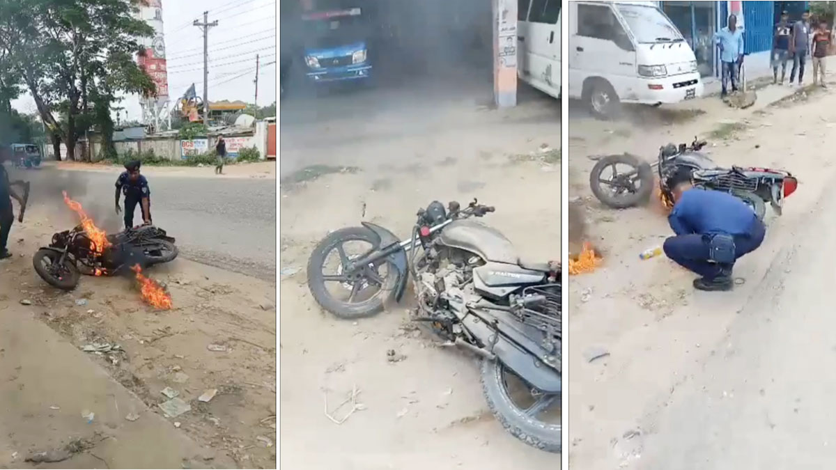 ভ্রাম্যমাণ আদালত জেরা করায় মোটরসাইকেলে আগুন দিলেন যুবক