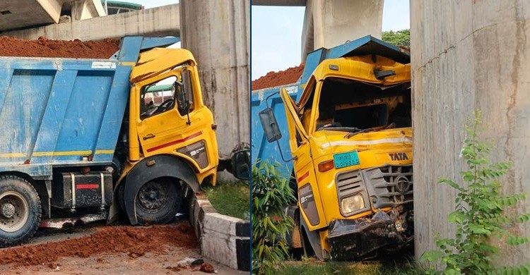 আগারগাঁওয়ে মেট্রোরেলের পিলারে ট্রাকের ধাক্কা